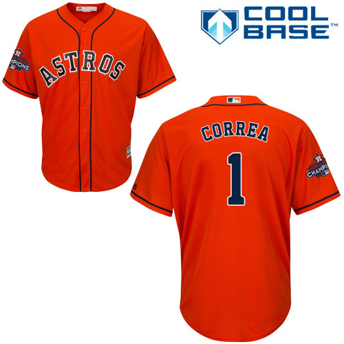 Astros #1 Carlos Correa Orange New Cool Base World Series Champions Stitched MLB Jersey